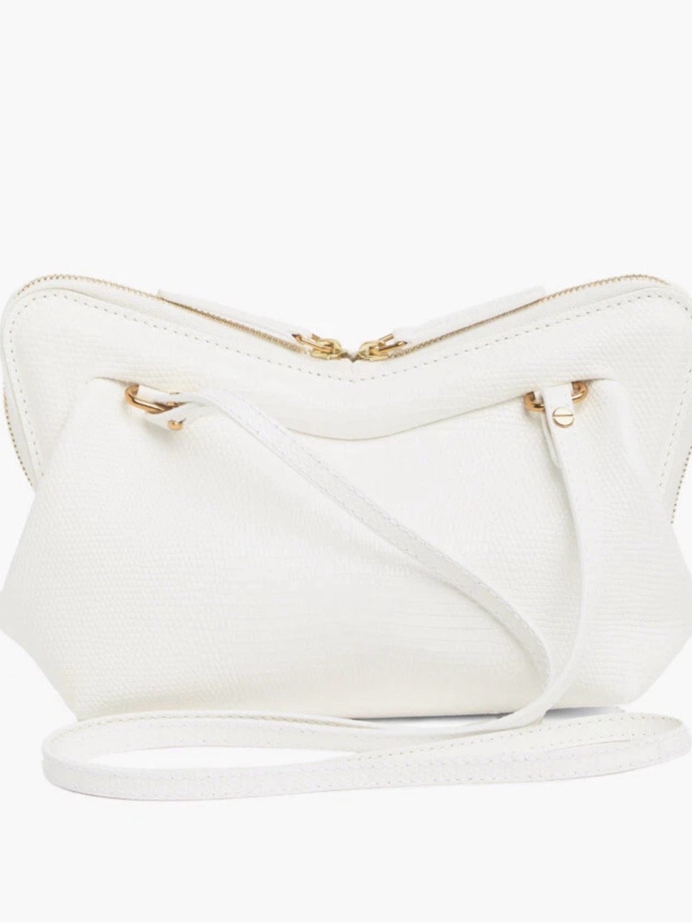 Mansur Gavriel White Textured Leather Shoulder Bag with Gold Hardware